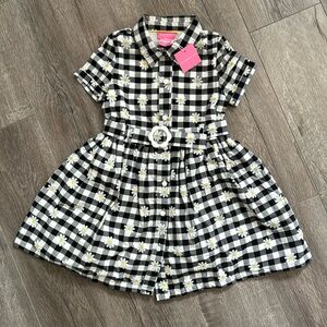 Isaac Mizrahi Black and White Gingham Dress with Sunflowers and belt